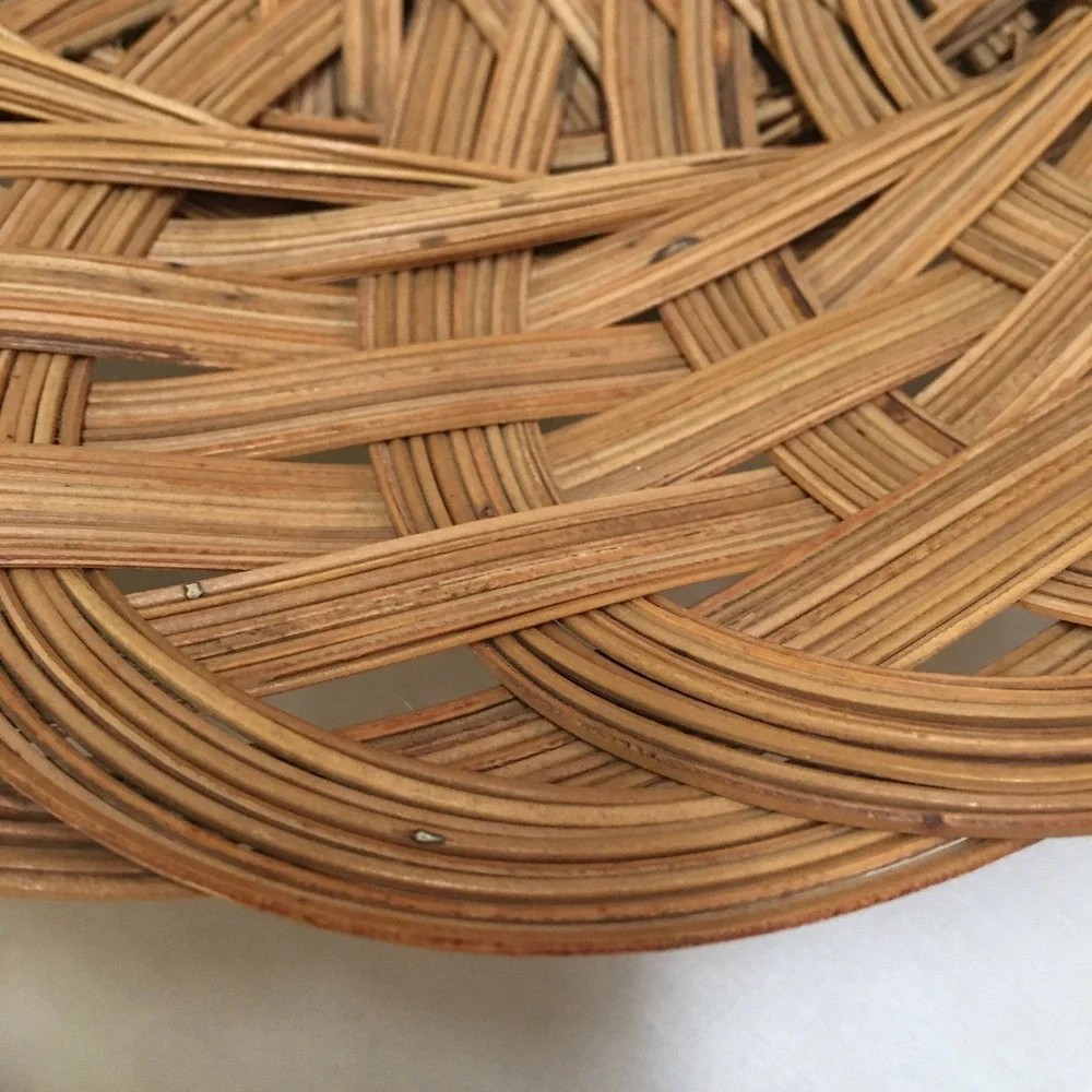 Woven Basket Tray 14 Inch Brown Spiral Wicker Decorative Bowl Cottagecore
